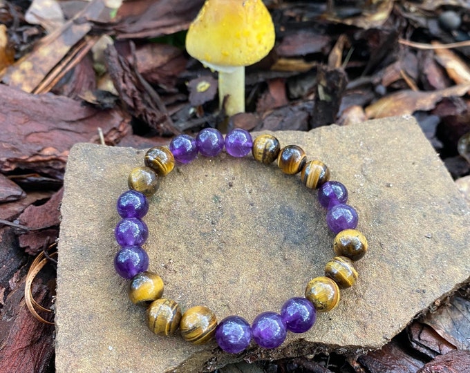 Amethyst and Tigers Eye Strength and Inspiration Chakra Bracelet