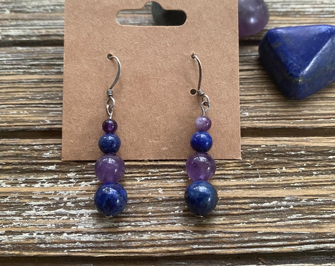 Amethyst and Lapis Spiritual Communication Earrings