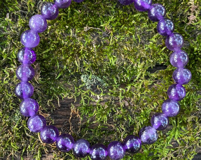 Amethyst Third Eye Chakra Healing Bracelet- deep purple 6mm