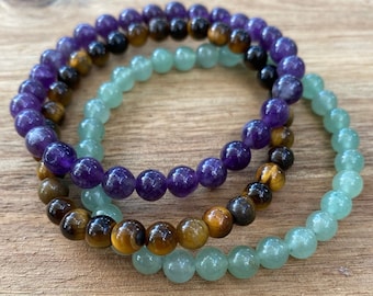 Set of 3 Chakra Bracelets- Amethyst, Tigers Eye and Aventurine
