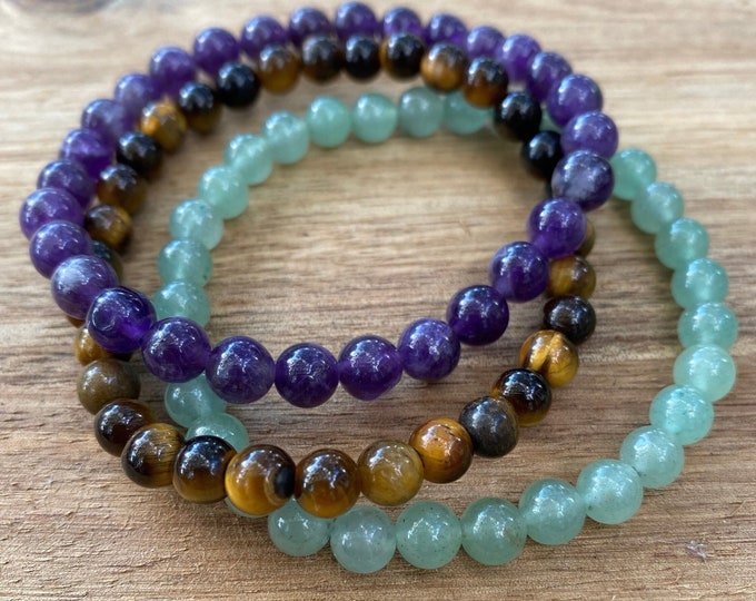 Set of 3 Chakra Bracelets- Amethyst, Tigers Eye and Aventurine