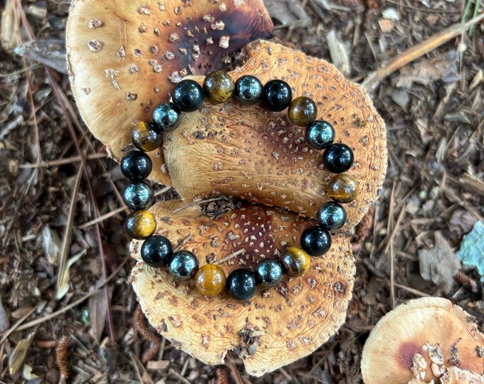 Triple Protection Bracelet w/ Tigers Eye, Golden Obsidian and Hematite