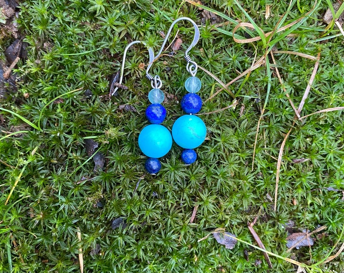 Turquoise and Lapis Throat Chakra Earrings