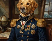 Custom Royal Pet Portrait, Personalized Dog Admiral Painting, Renaissance Pet Commission, Regal Dog Art, Digital Download, Custom Cat Art