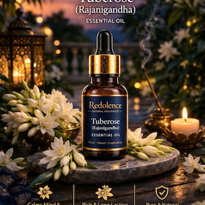 Tuberose Essential Oil | Rajanigandha Aromatherapy Blend for Relaxation, Luxury Ambience