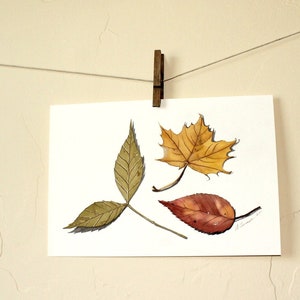 Reminicent of Fall Art card - Leaves - Minimalist - Yellow - Red - Green - Blank Card