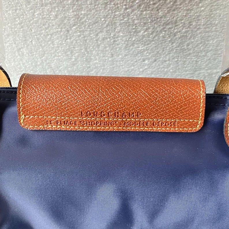 Longchamp Navy Blue Nylon Tote Bag L, Leather Trim, Foldable Everyday ...