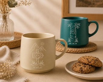 Taza personalizada para parejas, taza de café de cerámica con iniciales y fecha personalizadas, regalo de boda para recién casados, recuerdo de aniversario o compromiso.