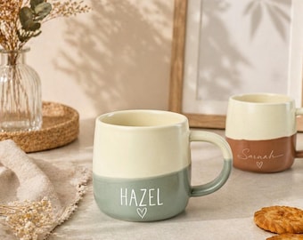 Personalized Engraved Ceramic Mug, Custom Name Coffee Cup, Two Tone Speckled Mug, Engraved Tea Cup Gift, Cozy Handmade Style Mug