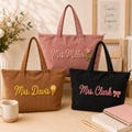 Custom Name Corduroy Tote Bag, Personalized Embroidered Style Shoulder Bag, Teacher Work Bag, School Carryall, Gift for Her product logo
