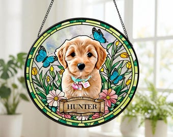 Atrapasol de vitral con retrato de mascota personalizado, atrapasol conmemorativo para perro, atrapasol artístico con retrato de mascota, retrato de gato personalizado