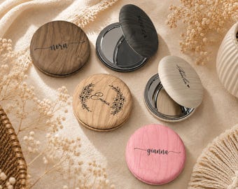 Espejo compacto personalizado, espejo de bolsillo de cuero personalizado, espejo de maquillaje para damas de honor, regalo de recuerdo de boda, regalos para damas de honor