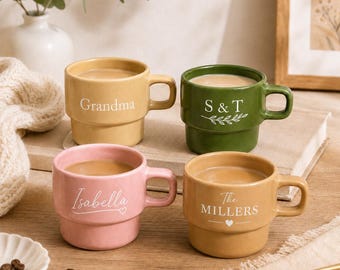 Taza de cerámica apilable, taza de café personalizada, taza con nombre personalizado, taza de té de 295 ml, linda taza de cocina, regalo de inauguración de casa, taza personalizada