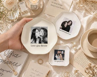 Plato para anillos con foto personalizado, bandeja para joyas con foto de mejores amigas, regalo para damas de honor, recuerdo de amistad, regalo personalizado para mejores amigas, regalo para mejores amigas