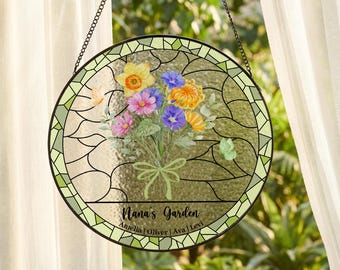 Atrapasueños personalizado para mamá, colgante de vidriera con la flor de nacimiento, regalo para el Día de la Madre, regalo para mamá.