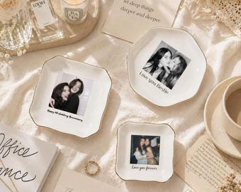 Personalisierte Bestie Foto Keramik Ring Schale, Benutzerdefinierte Text Schmuck Tablett, Minimalist Trinket Dish, Hochzeitsgeschenk für Braut, Brautjungfer Geschenk