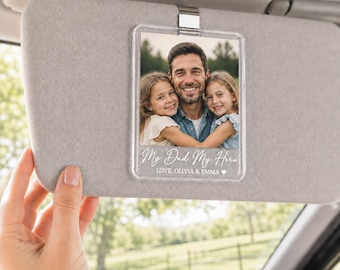 Regalo del Día del Padre para papá, clip para visera con foto personalizada, accesorio personalizado para el coche de papá, regalo para papá que le desea un buen viaje, recuerdo fotográfico de su hija.