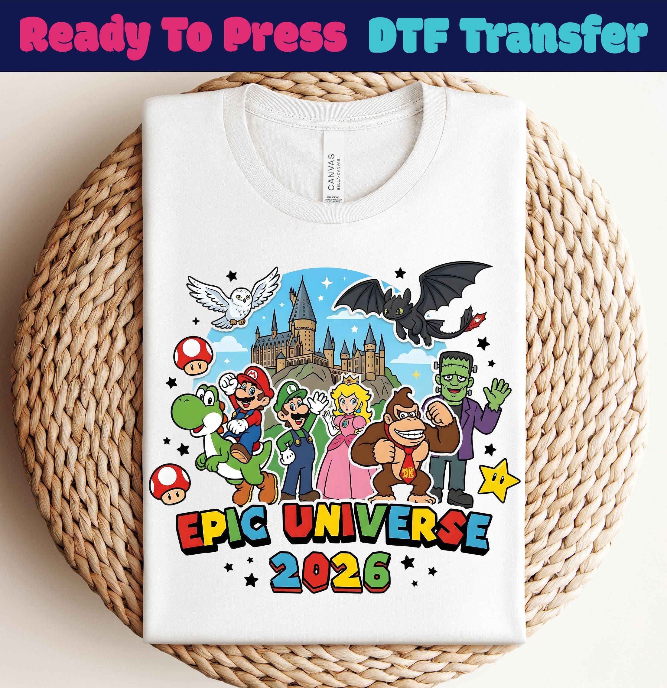 Personnages universels prêts à imprimer, DTF Universe Park Trip, Chemise dragon édenté, Transfert DTF Orlando Park Epic Universe, DTF universel 2026