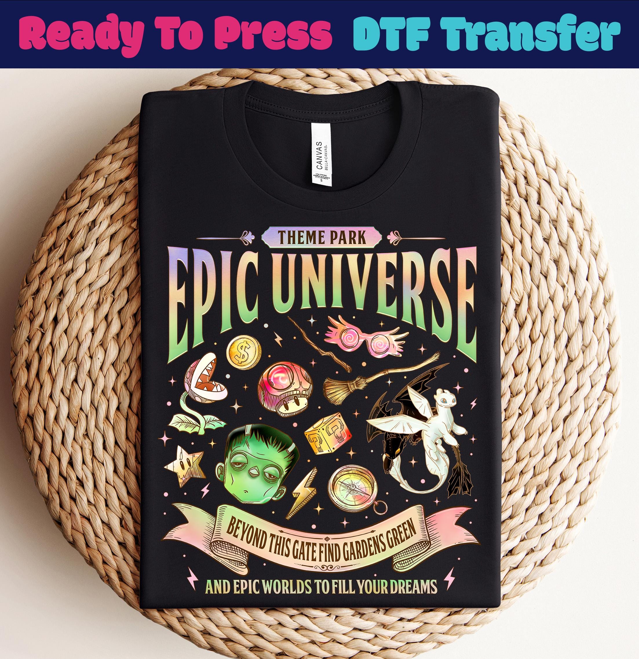 Personnages universels prêts à imprimer, DTF Universe Park Trip, Chemise dragon édenté, Transfert DTF Orlando Park Epic Universe, DTF universel 2026