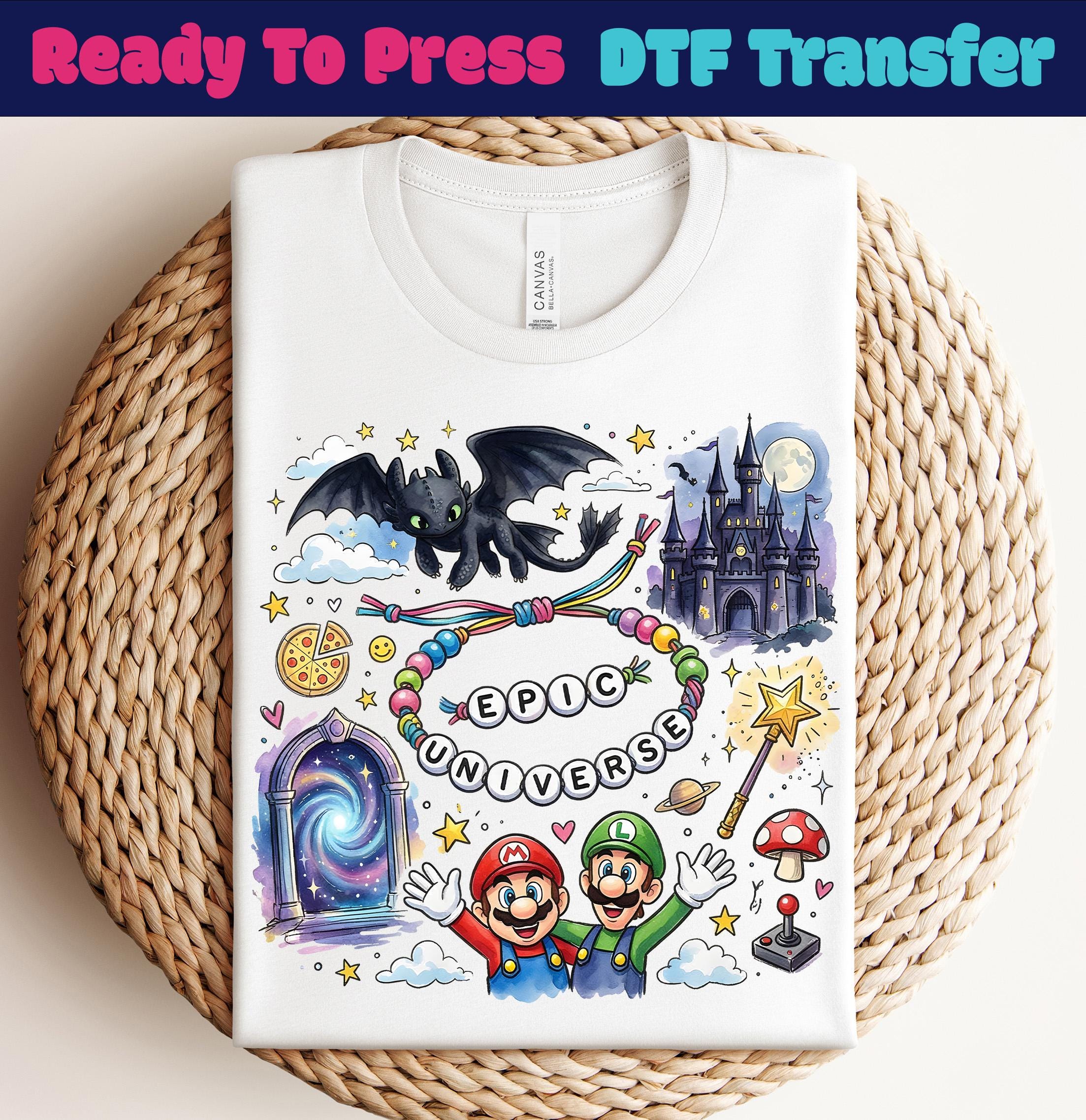 Personnages universels prêts à imprimer, DTF Universe Park Trip, Chemise dragon édenté, Transfert DTF Orlando Park Epic Universe, DTF universel 2026