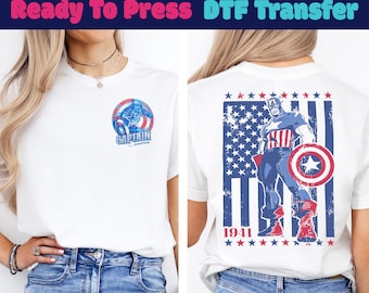 Disney Captain America Ready To Press,Marvel Super Soldier DTF Transfer,Superhero Avengers Shirt,Rogers Captain America Shirt,Disneyland Tee