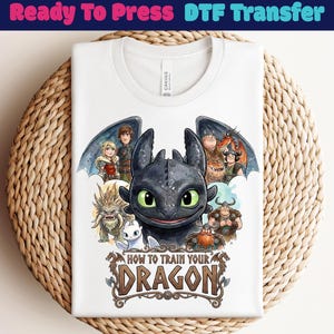Hur du tränar din drake, redo att tryckas, tandlös drake DTF-överföring, Disney Dragons värmeöverföring, Night Fury-skjorta, Disney-familjeresa DTF