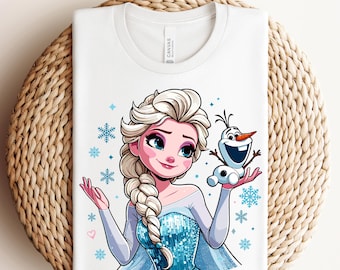 Disney Eiskönigin bereit zum Pressen, Prinzessin Elsa DTF, Elsa Anna Olaf DTF Transfer, Disney Elsa Gefrorenes Shirt, Elsa und Anna DTF, Gefrorenes Charakter-T-Shirt