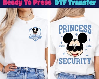 Mickey Princess Security Ready To Press,Mickey Mouse DTF,Minnie Mouse DTF Transfer,Mickey and Minnie Heat Transfer,Disney Trip DTF Transfer