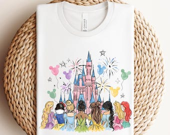 Princesses Watercolor Castle Ready To Press, Disney Princesses DTF, Princesses DTF Transfer, Disney Princess Shirt, Disney Girls Trip