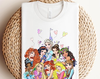 Princesses Watercolor Castle Ready To Press, Disney Princesses DTF, Princesses DTF Transfer, Disney Princess Shirt, Disney Girls Trip