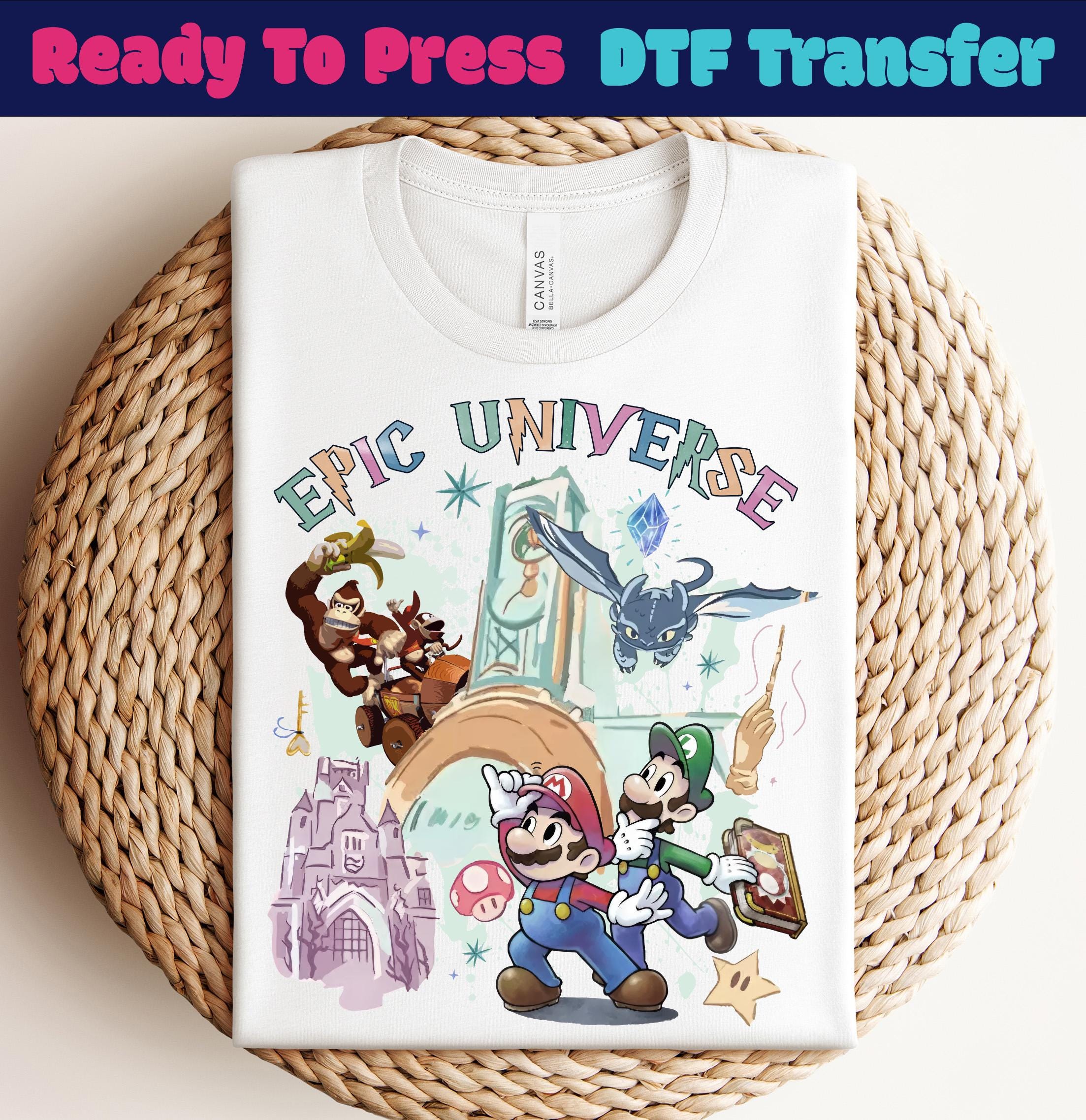 Personnages universels prêts à imprimer, DTF Universe Park Trip, Chemise dragon édenté, Transfert DTF Orlando Park Epic Universe, DTF universel 2026