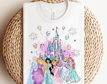 Princesses Watercolor Castle Ready To Press, Disney Princesses DTF, Princesses DTF Transfer, Disney Princess Shirt, Disney Girls Trip