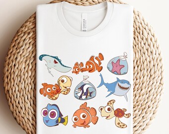 DTF Just Keep Swimming, DTF Le Monde de Nemo prêt à être utilisé, DTF personnages du Monde de Nemo Disney, DTF Voyage Disneyland, Transfert thermique Nemo et Dory