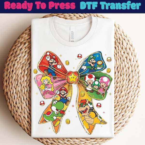 Trasferimento DTF di Super Mario, Super Mario pronto per la stampa, Trasferimento DTF del personaggio di Super Mario, Maglietta di Mario Kart, Festa di compleanno di Mario e amici DTF