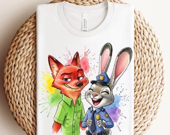 Disney Zootopia Klar för tryck, Nick Wilde och Judy Hopps DTF-överföring, Disney Zootopia Par DTF, Disney Familjesemesteröverföring, Zootropolis
