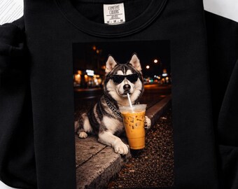 Funny Husky Iced Coffee PNG, Retro Dog Meme Design (Digital Download)