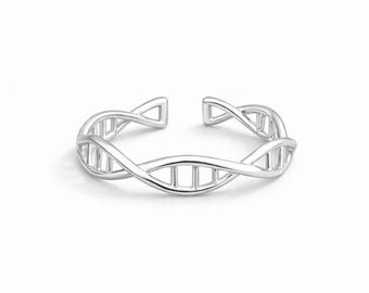 DNA Ring 925 Sterling Silver Adjustable Science Jewelry Gift Biology Chemistry Lover