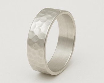Handmade Sterling Silver Textured Ring Unisex 925 Minimalist Hammered Band Jewelry