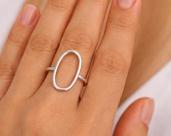 Sterling Silver Oval Ring, Minimalist Geometric Jewelry
