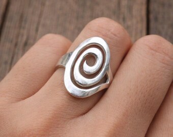 Sterling Silver Spiral Ring, Handmade Boho Swirl Jewelry