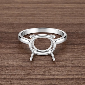 Oval ring blank 925 sterlingsilver halvmonterad solitaire förlovningsringinfattning