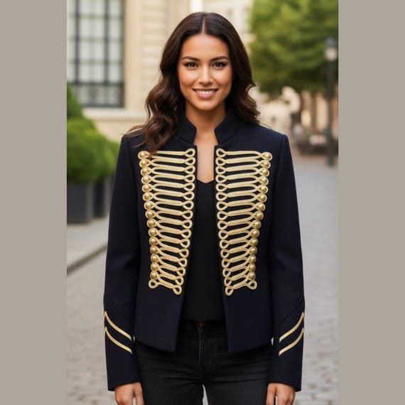 Unisex Napoleon Jacket | Vintage Hussar Style, Gold Button Band