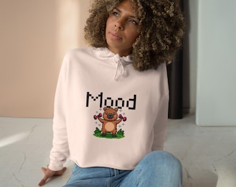 Sudadera corta con capucha Mood Capybara / Sudadera corta divertida para gimnasio para mujer / Capibara pixelado levantando pesas / Sudadera con capucha meme / Ropa de gimnasio a la moda / HMHC