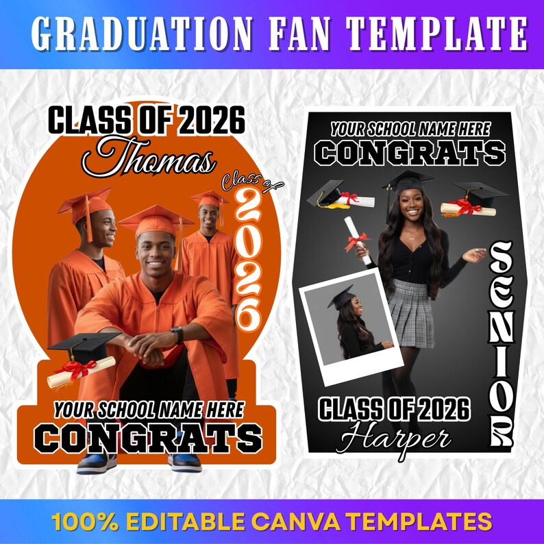Graduation Fan Template Bundle, Class of 2026 Canva Templates, Senior ...