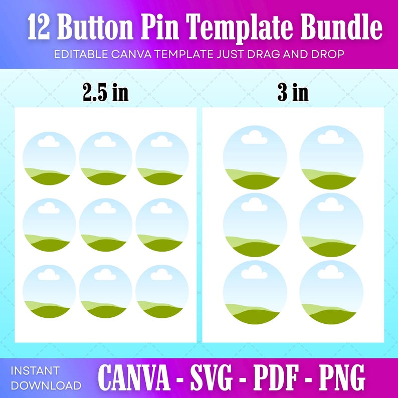 Button Pin Template Bundle Canva, Editable Circle Template Set, Pin ...