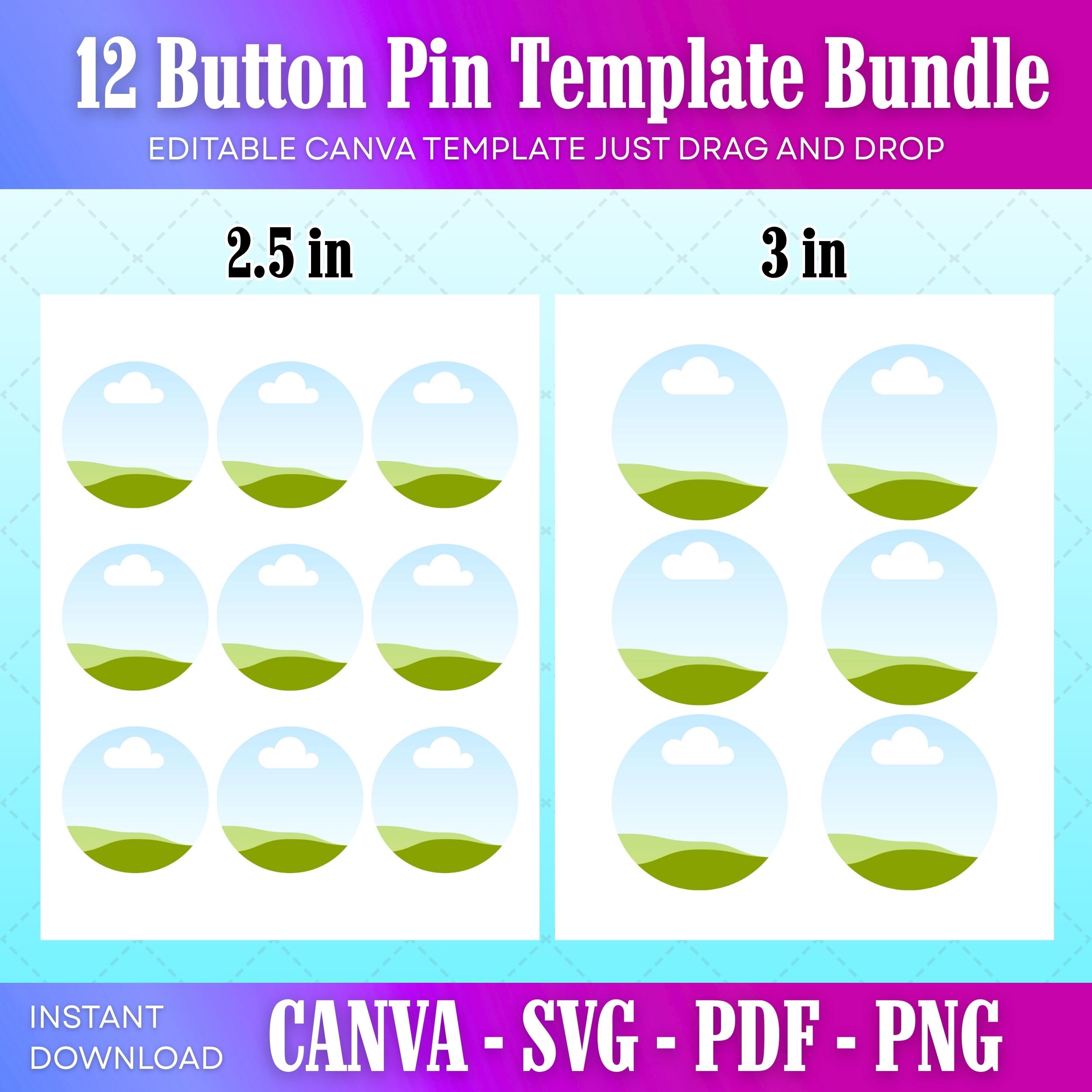 Button Pin Template Bundle Canva, Editable Circle Template Set, Pin ...