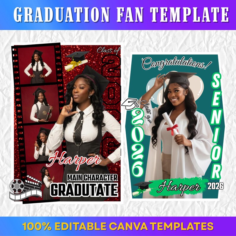 Graduation Fan Template Bundle, Class of 2026 Canva Templates, Senior ...