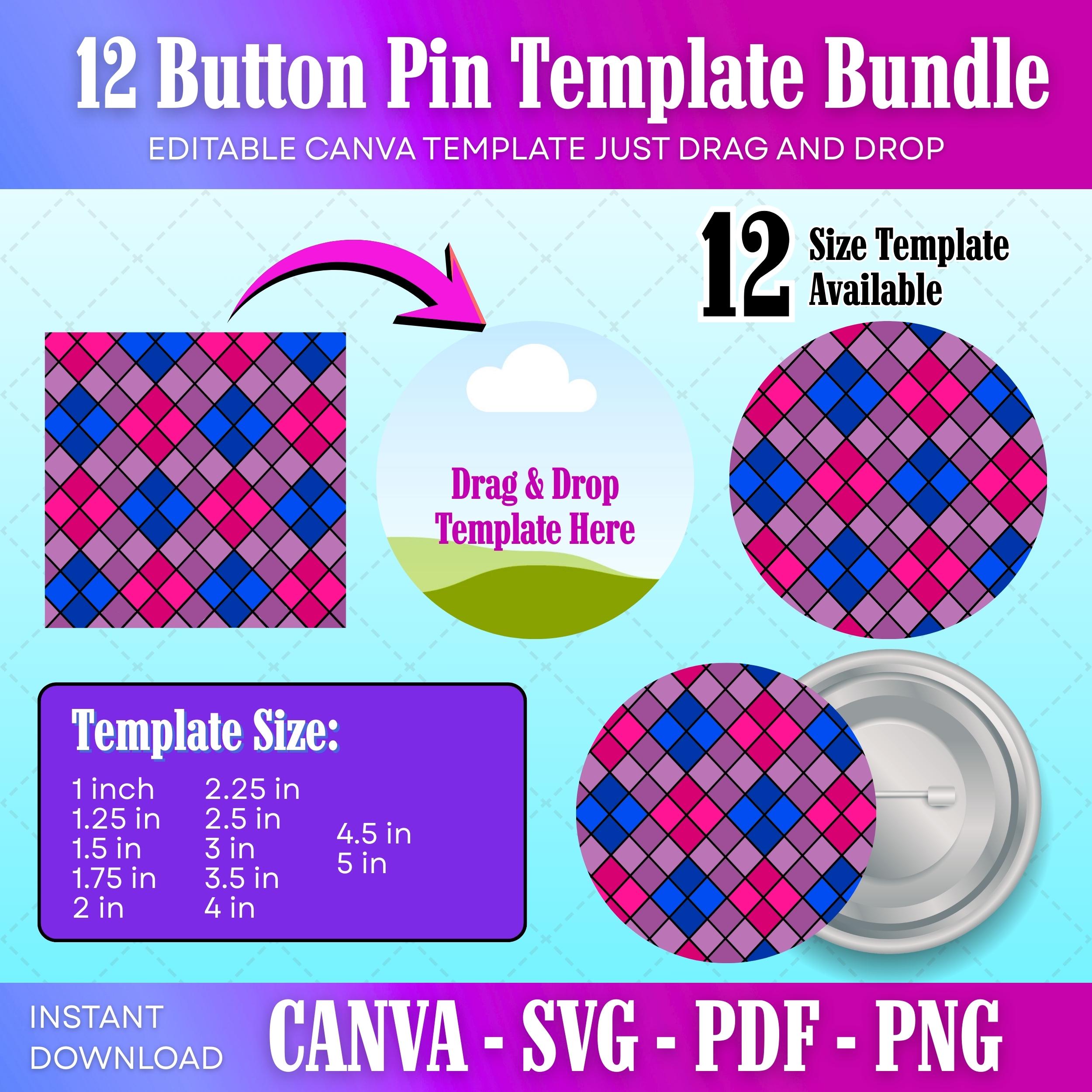 Button Pin Template Bundle Canva, Editable Circle Template Set, Pin ...