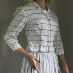 40s 50s Dress Suit 3 piece Set Jacket Capelet White Black Cotton Medium