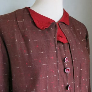 Antike Edwardian 20er Jahre 30 Braun Ziegelrot Wolle Kleid Groß